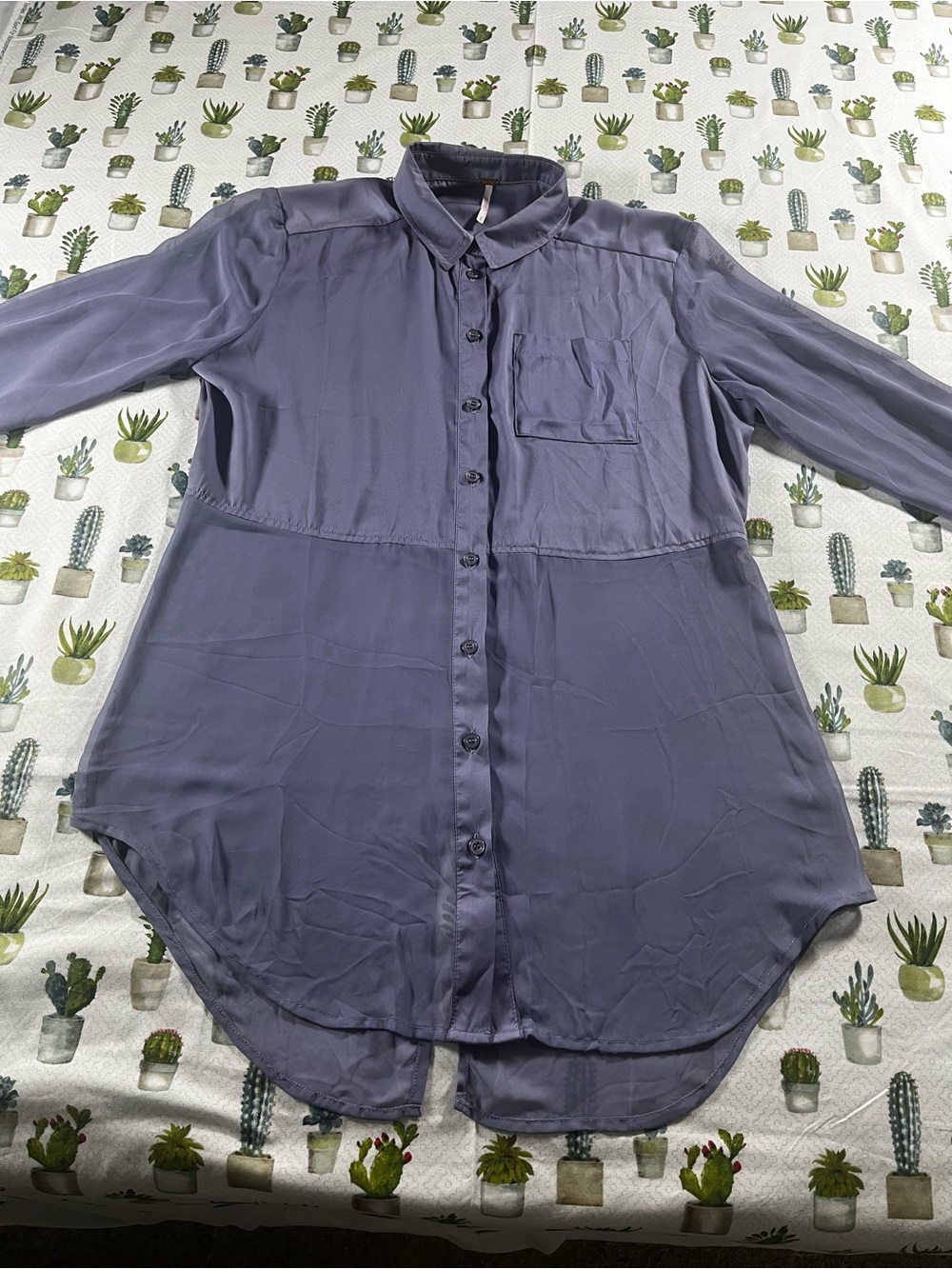 Free People Women’s Long Sleeve Blouse Size Small Button Up Partial Sheer